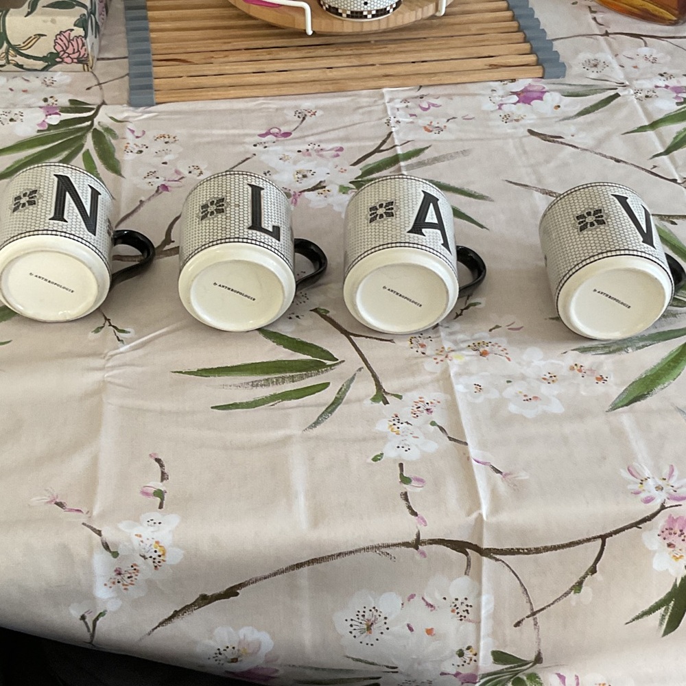 Anthropology Black and White Monogram Mugs Set